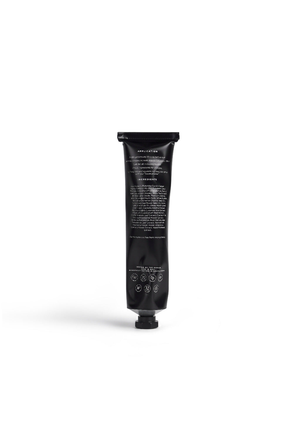 Black tube with text on a white background