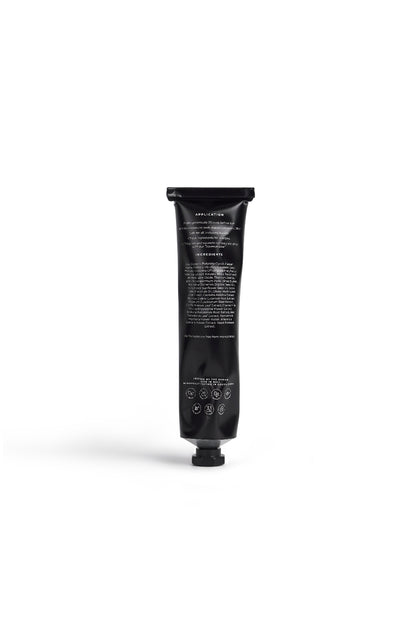 Black tube with text on a white background